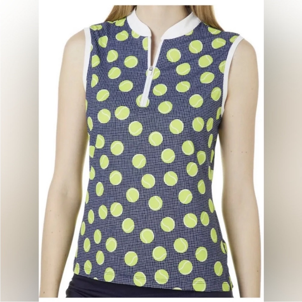 Lillie‎ Green Women's Blue/Green/White Tennis Balls 1/4 Zip Sleeveless Top Sz XL